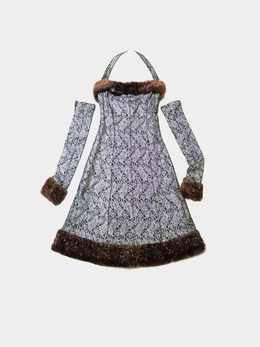 Chanel 2005 AW Runway Jacquard and Fur Dress