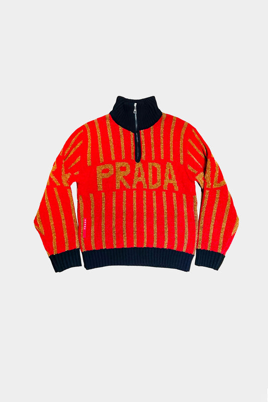 Prada Linea Rossa 2010s Red Velvet Logo Sweater