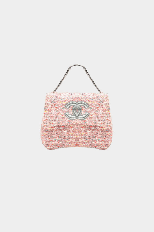 Chanel 1998 CC Patch Flap Tweed Handbag Pink
