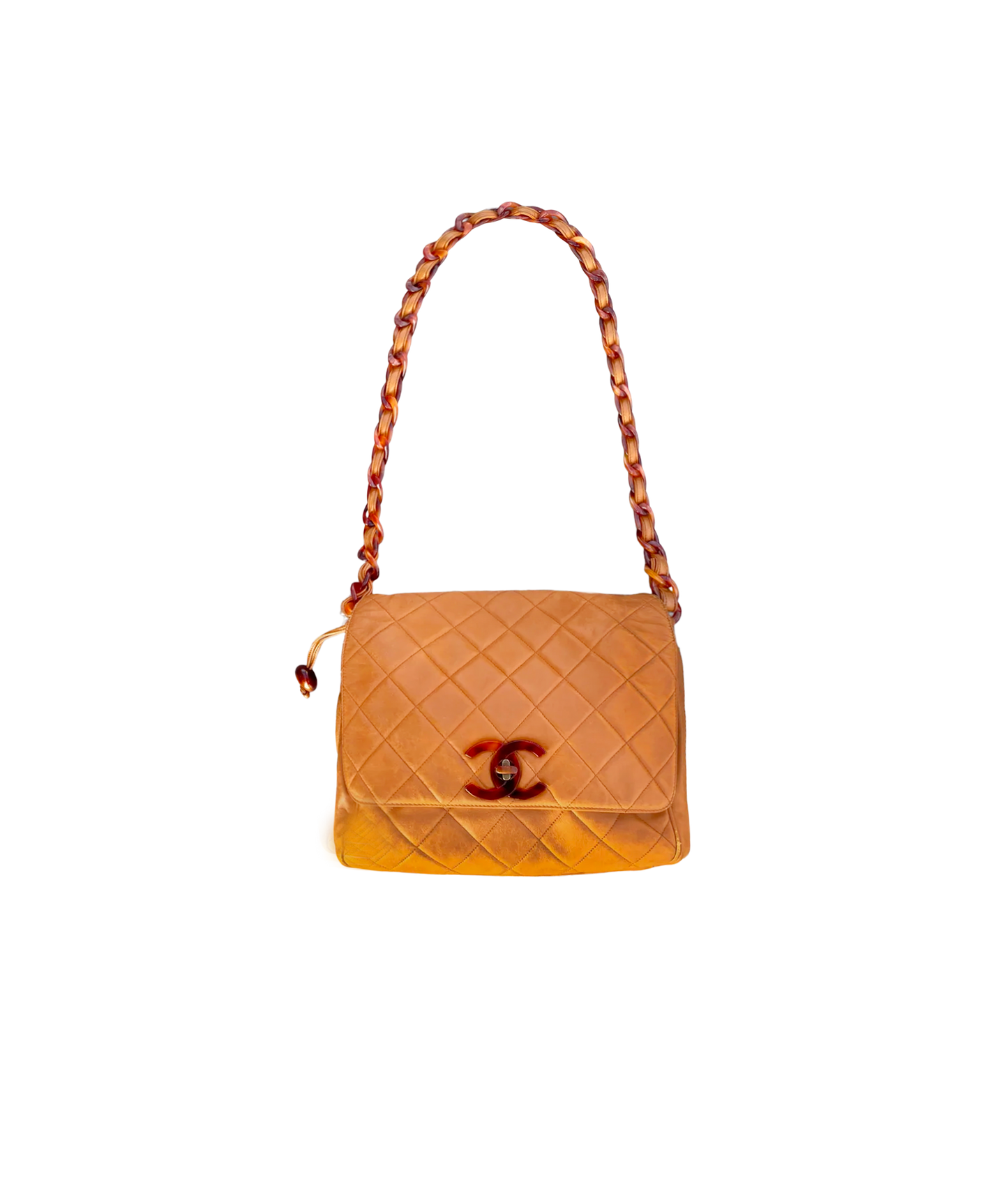 Chanel 1990s Brown Tortoise Logo Flap Bag