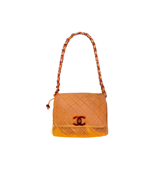 Chanel 1990s Brown Tortoise Logo Flap Bag