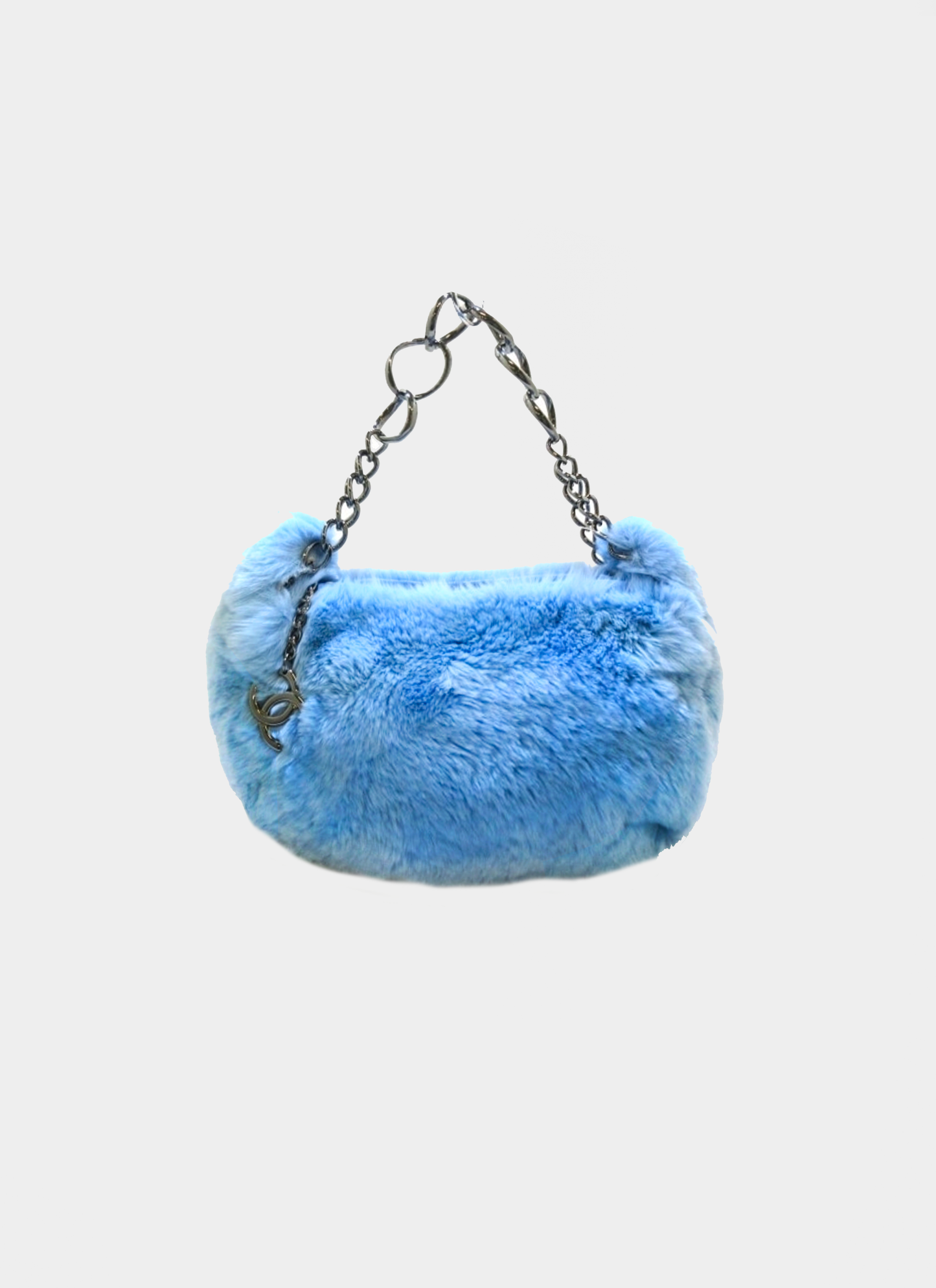 Chanel 2000s Blue Rabbit Fur Rounded Bag