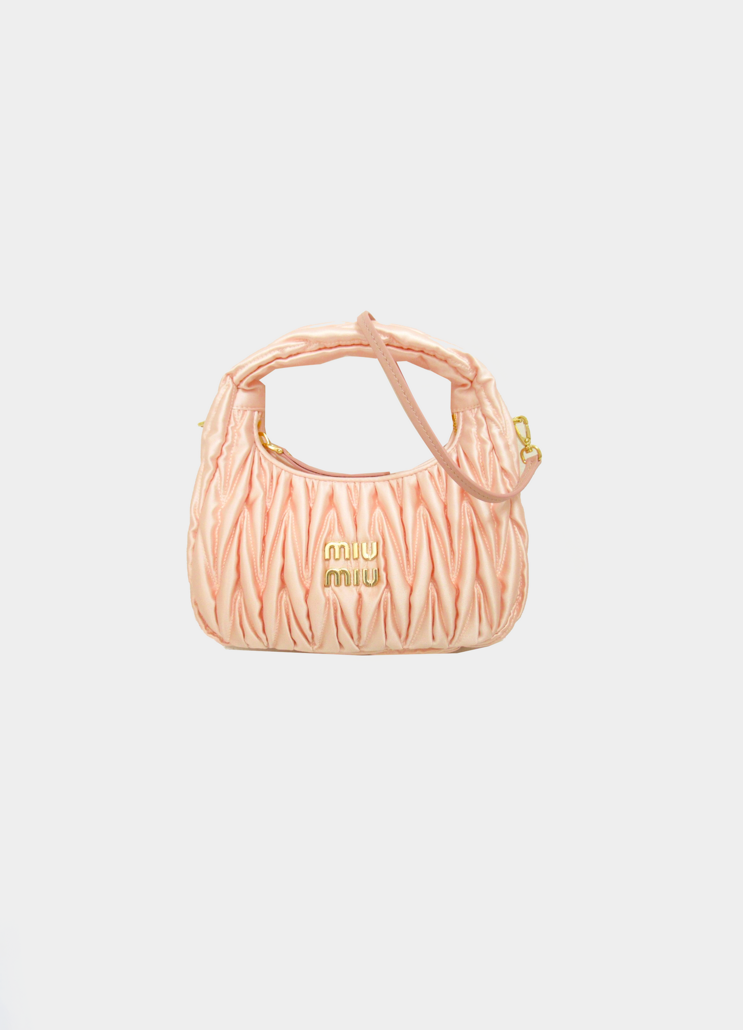 Miu Miu 2020s Pink Satin Ruched Hobo Bag