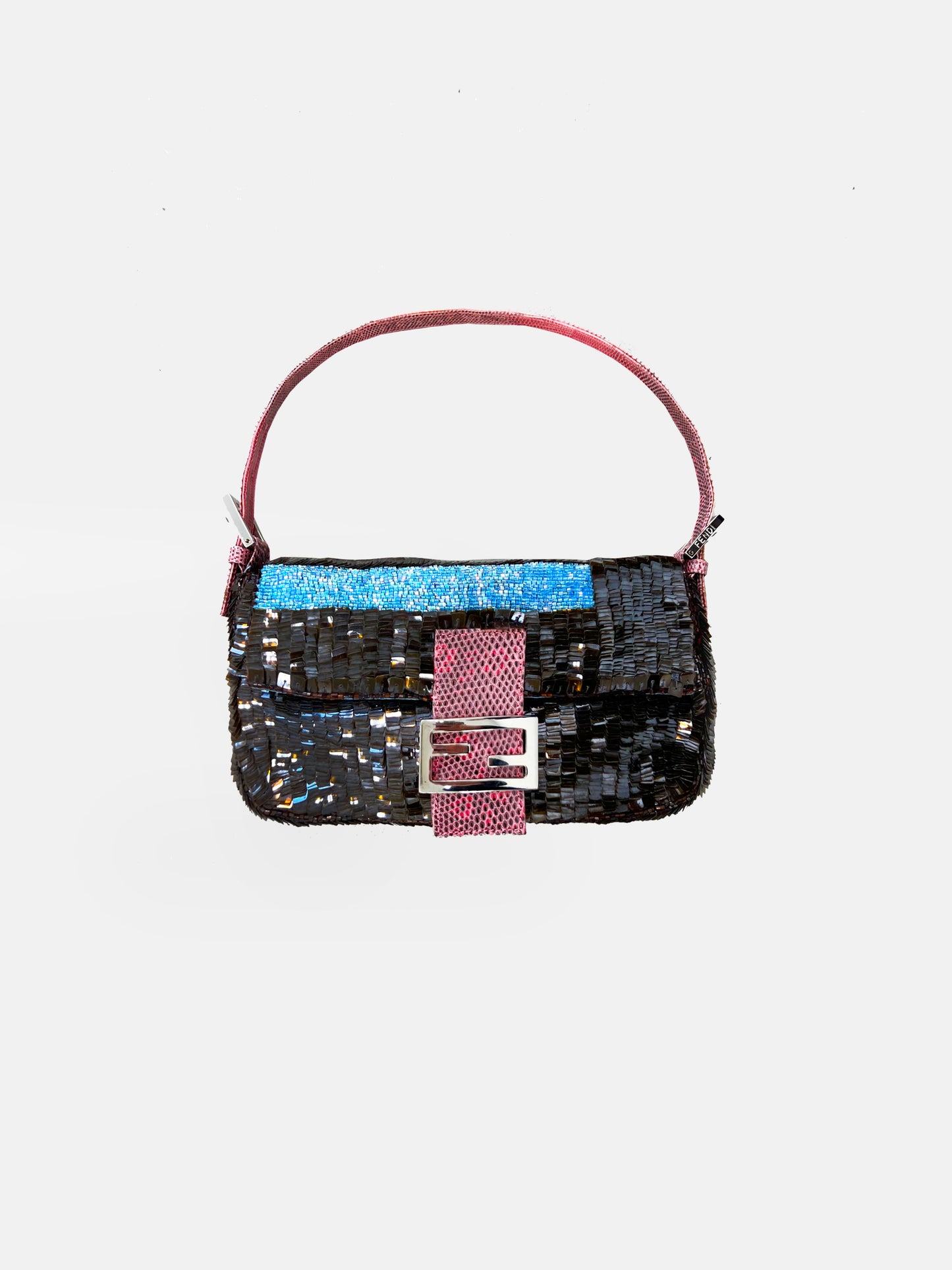 Fendi 2000s Black and Blue Strip Sequin Baguette