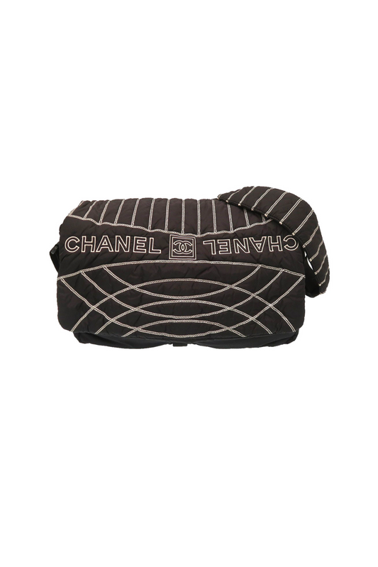 Chanel 2000s Rare Striped Black Puffy Sportsline Messenger
