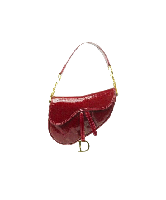 Christian Dior 2000s Red Vinyl Saddle Bag