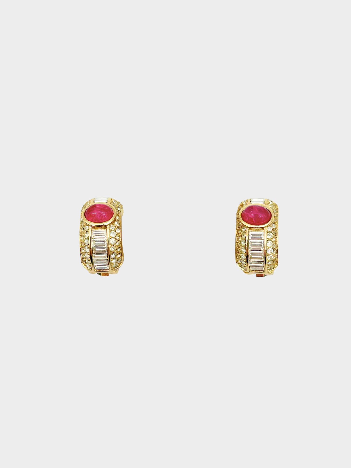 Christian Dior 1980s Rhinestone and Pink Stone Gold Earring
