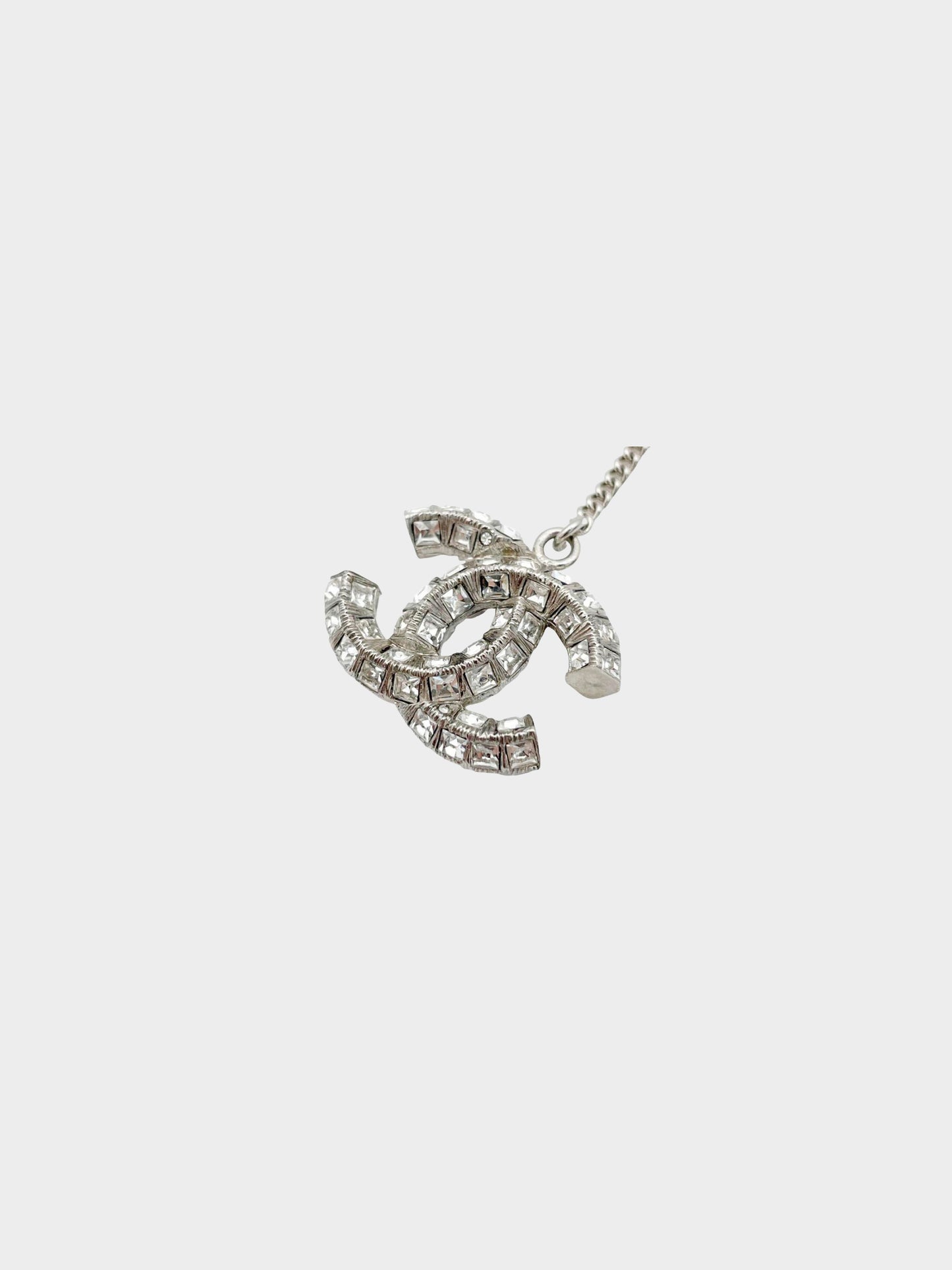 Chanel CC Crystal Silver Drop Earrings