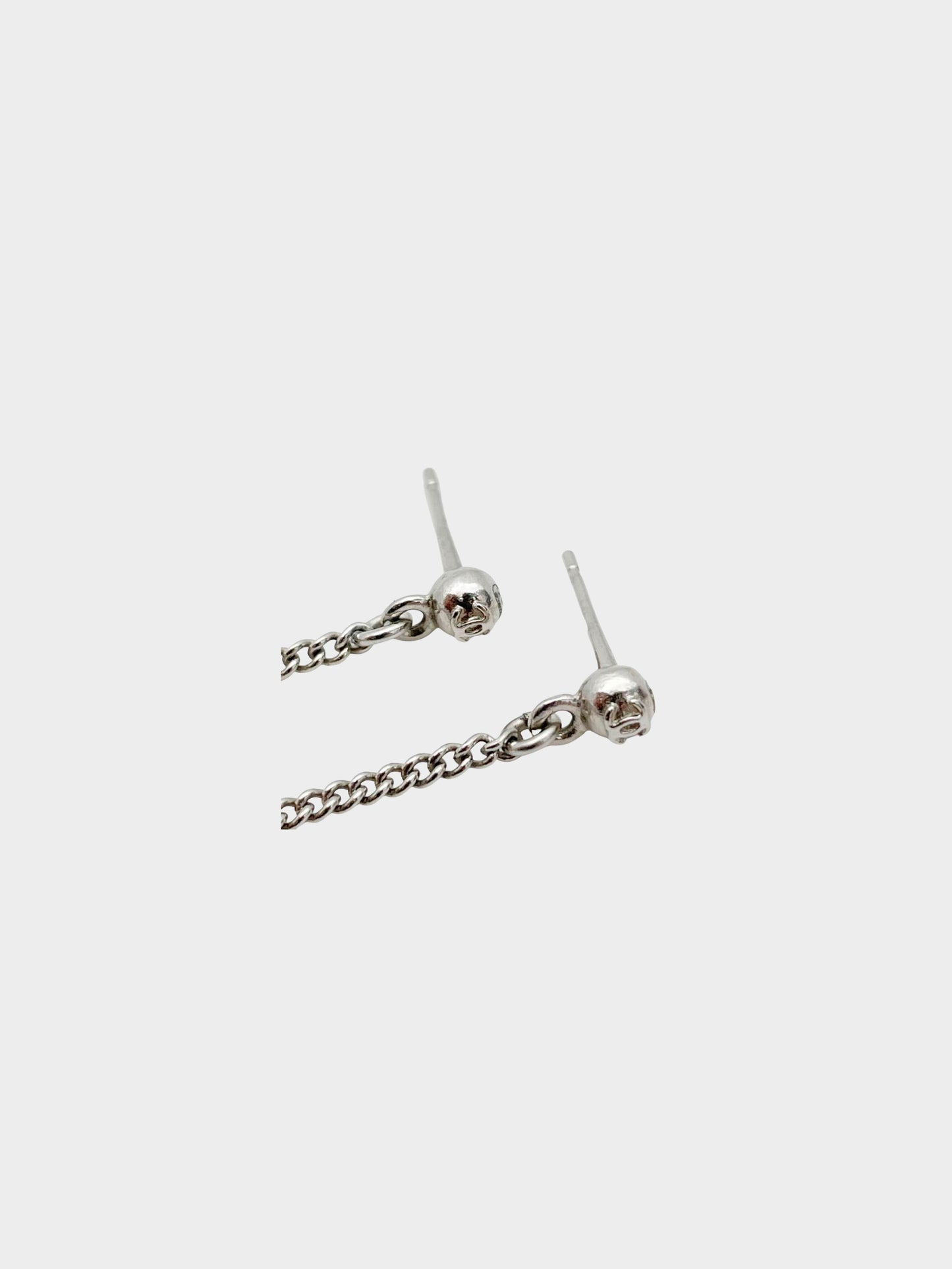 Chanel CC Crystal Silver Drop Earrings