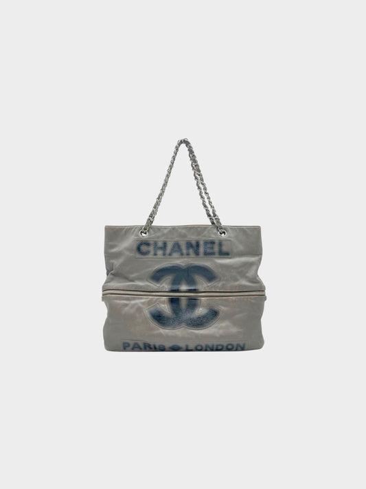 Chanel 2009 London Paris Grey Chain Tote Bag