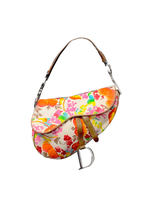 Christian Dior 2002 Canvas Floral Saddle Bag
