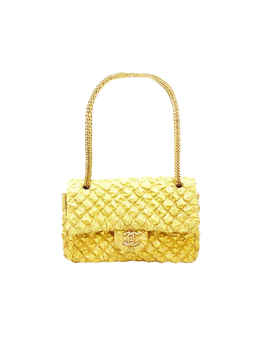 Chanel Ruched Gold Rare Flap Bag