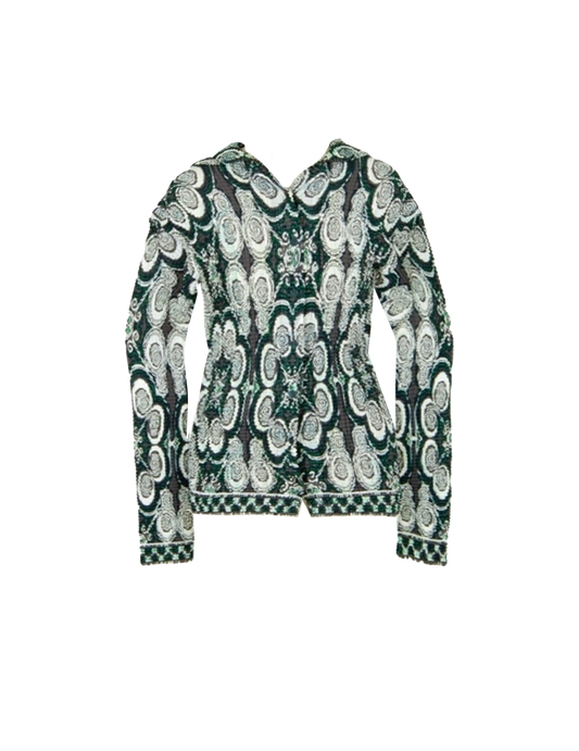 Issey Miyake 1990s Fete Green Pleated Swirl Top