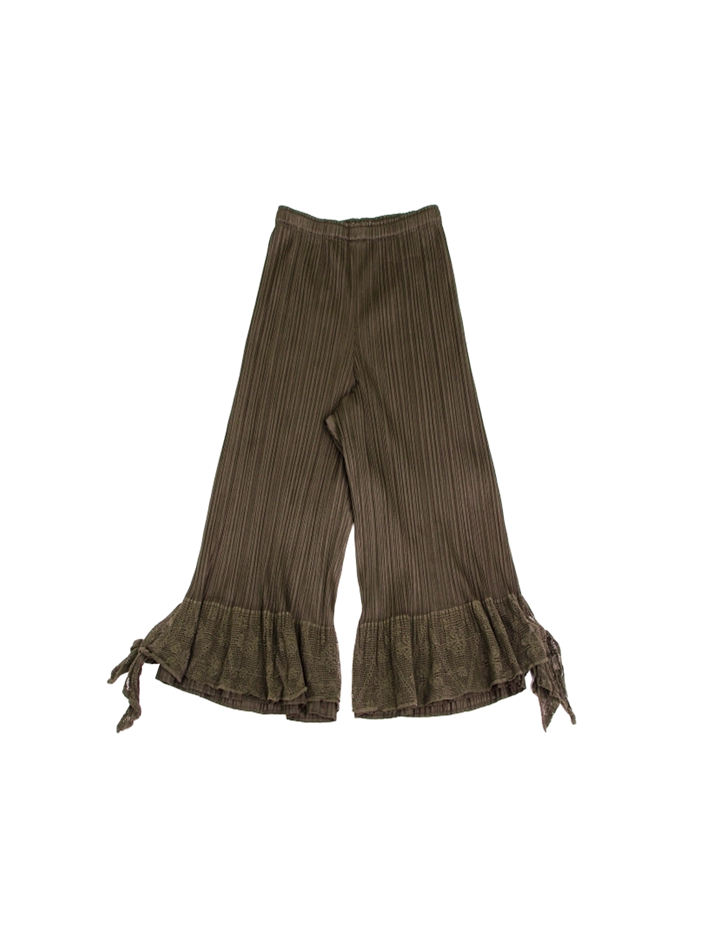 Issey Miyake Pleats Please 2000s Lace Hemmed Layered Cropped Pants