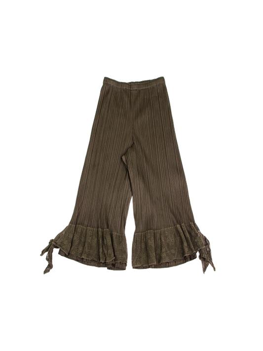 Issey Miyake Pleats Please 2000s Lace Hemmed Layered Cropped Pants