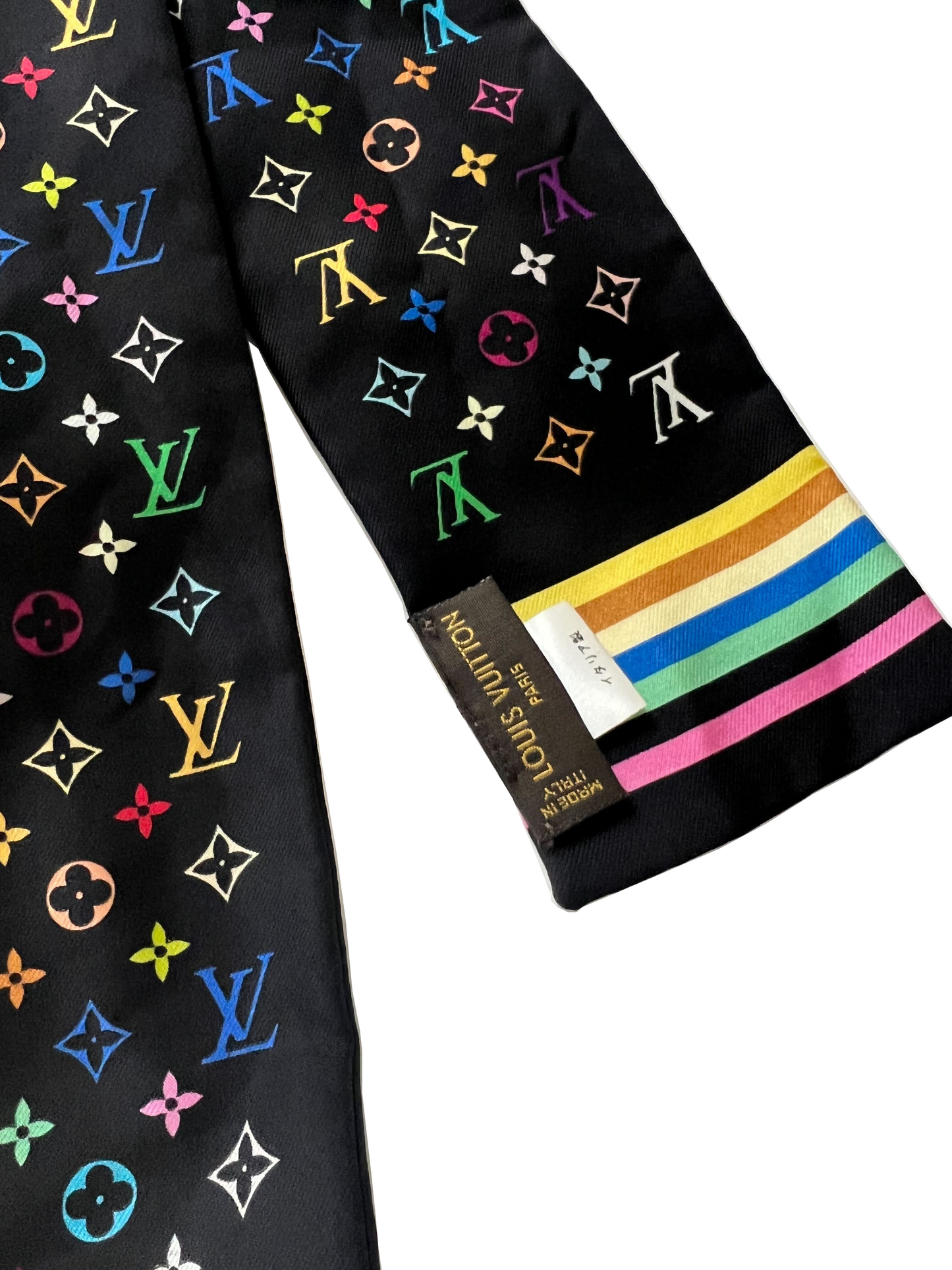 Louis Vuitton 2003 Black Murakami Silk Skinny Scarf