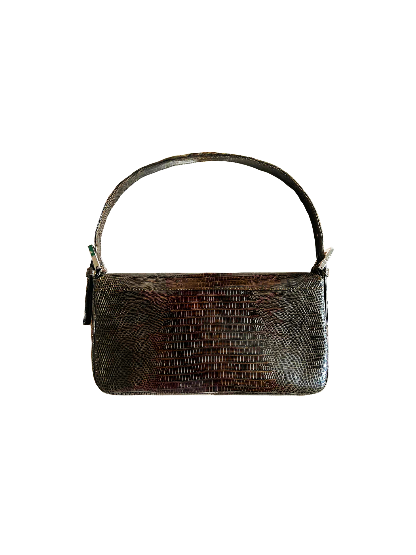 Fendi 2000s Brown Lizard Baguette with Enamel Logo