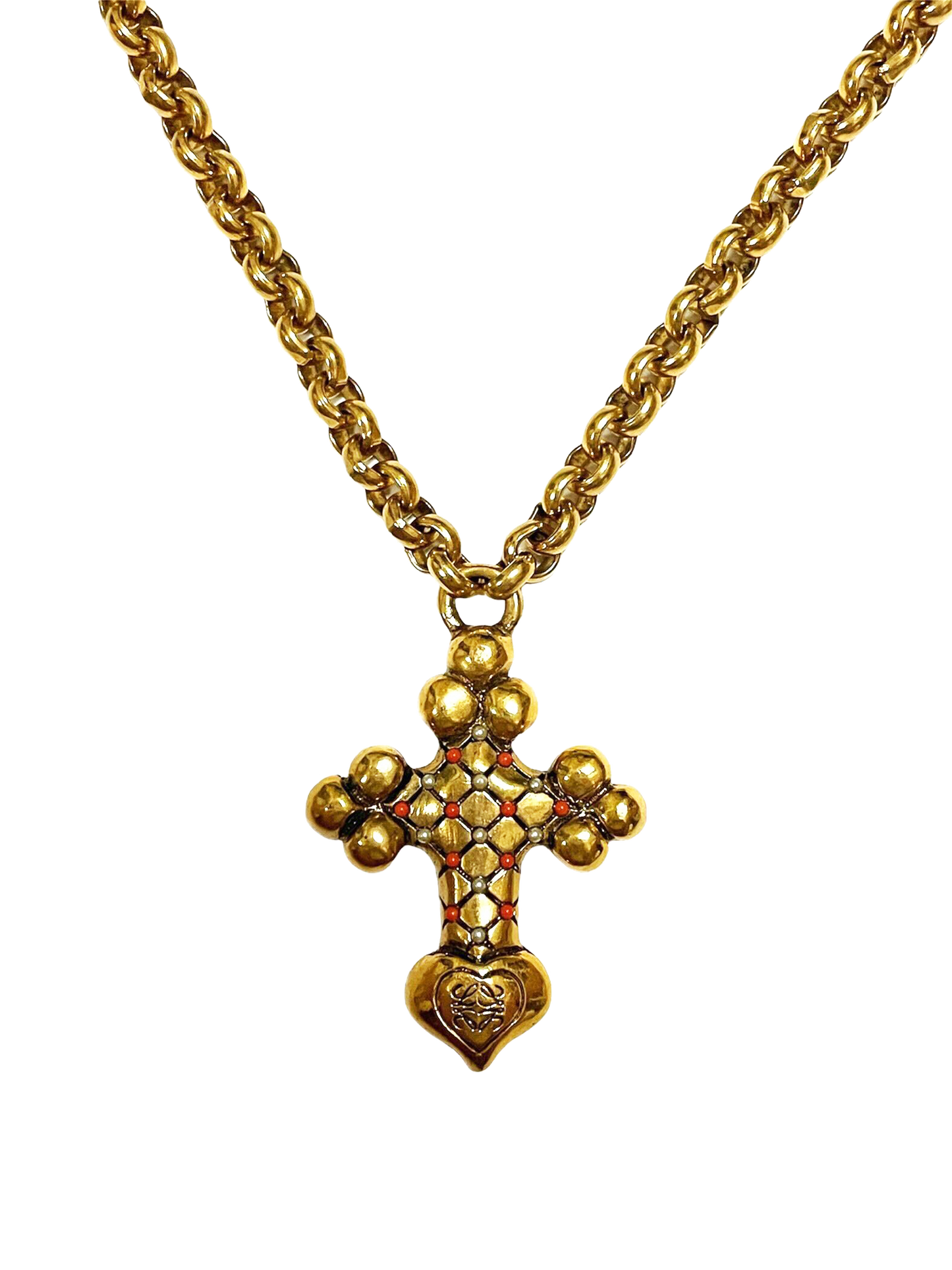 Loewe 2010s Gold Cross With Orange Beads Necklace