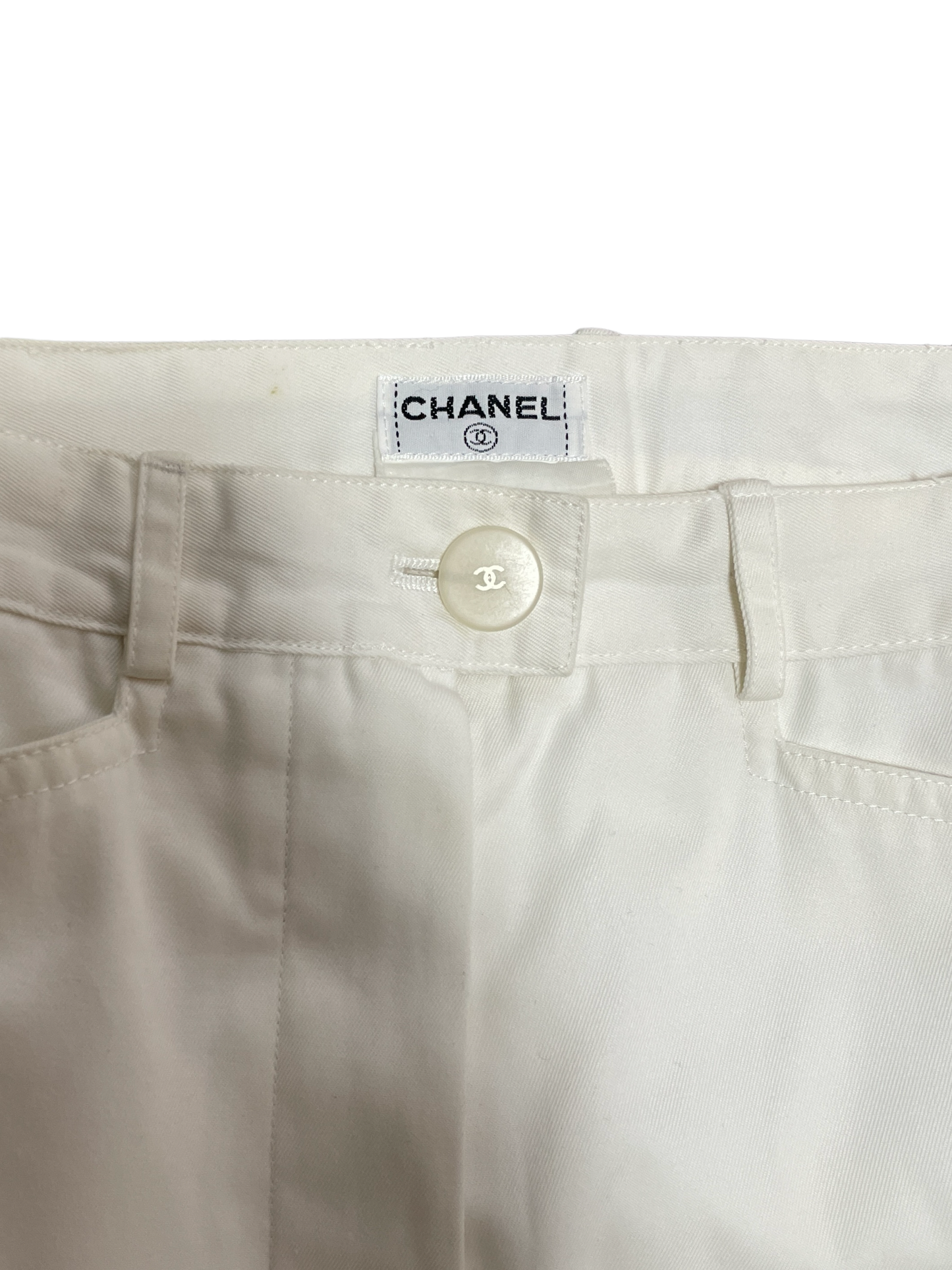 Chanel White 2000s CC Denim Cotton Trousers