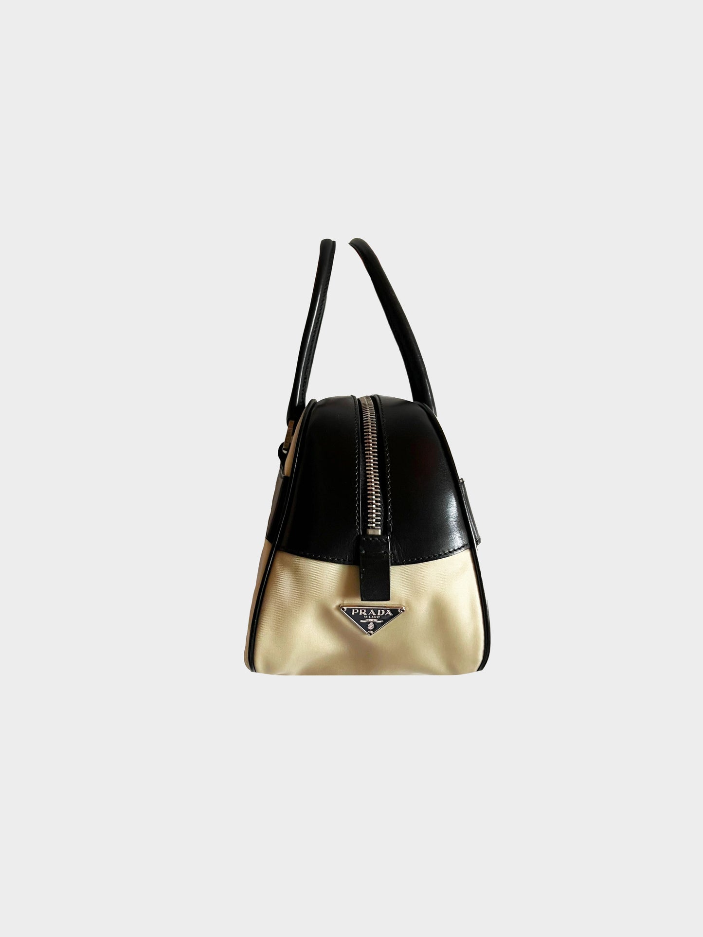 Prada 1990s Beige and Black Bowling Nylon Bag