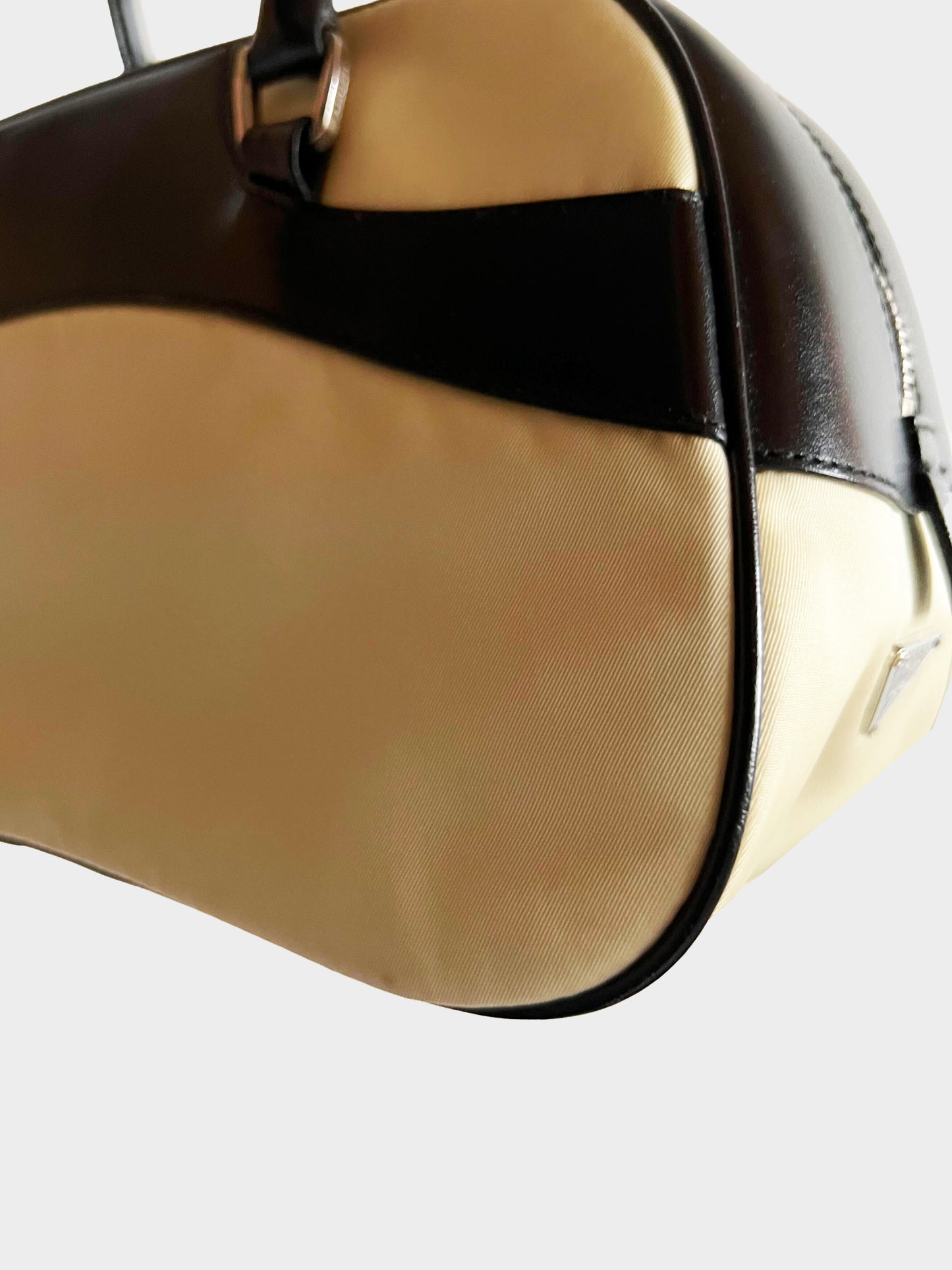 Prada 1990s Beige and Black Bowling Nylon Bag