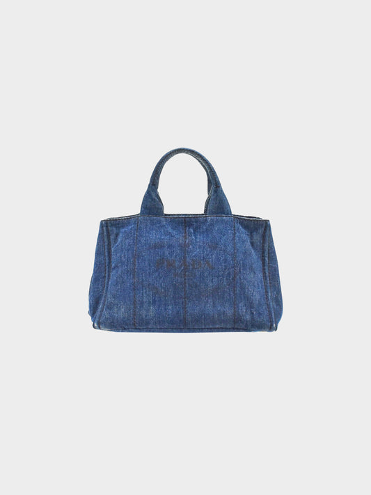 Prada 2010s Denim Logo Canapa Bag