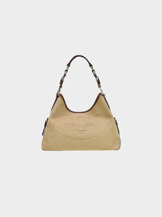Prada 2000s Khaki Canvas Hobo Bag