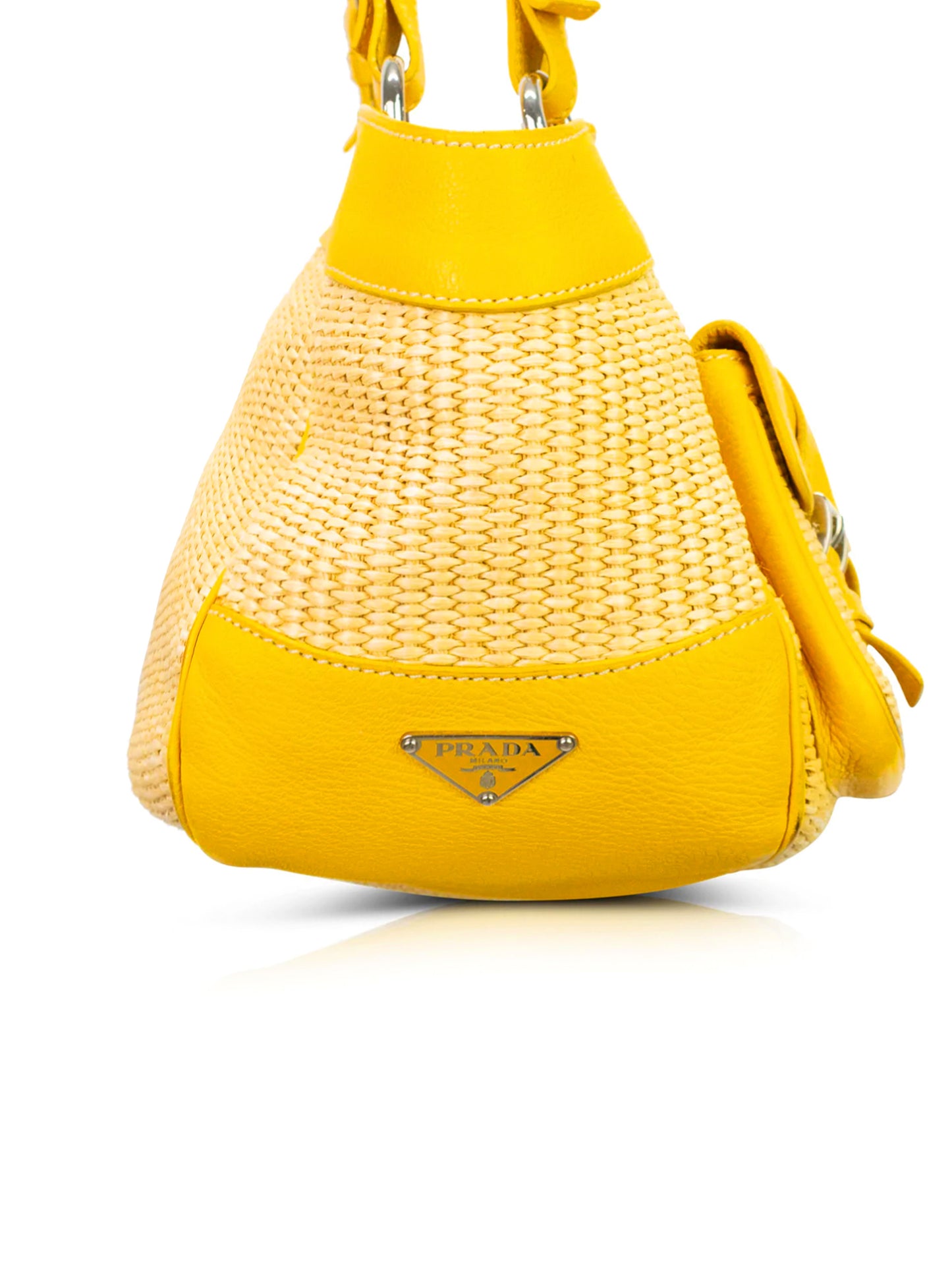 Prada 2000s Yellow Raffia Shoulder Bag