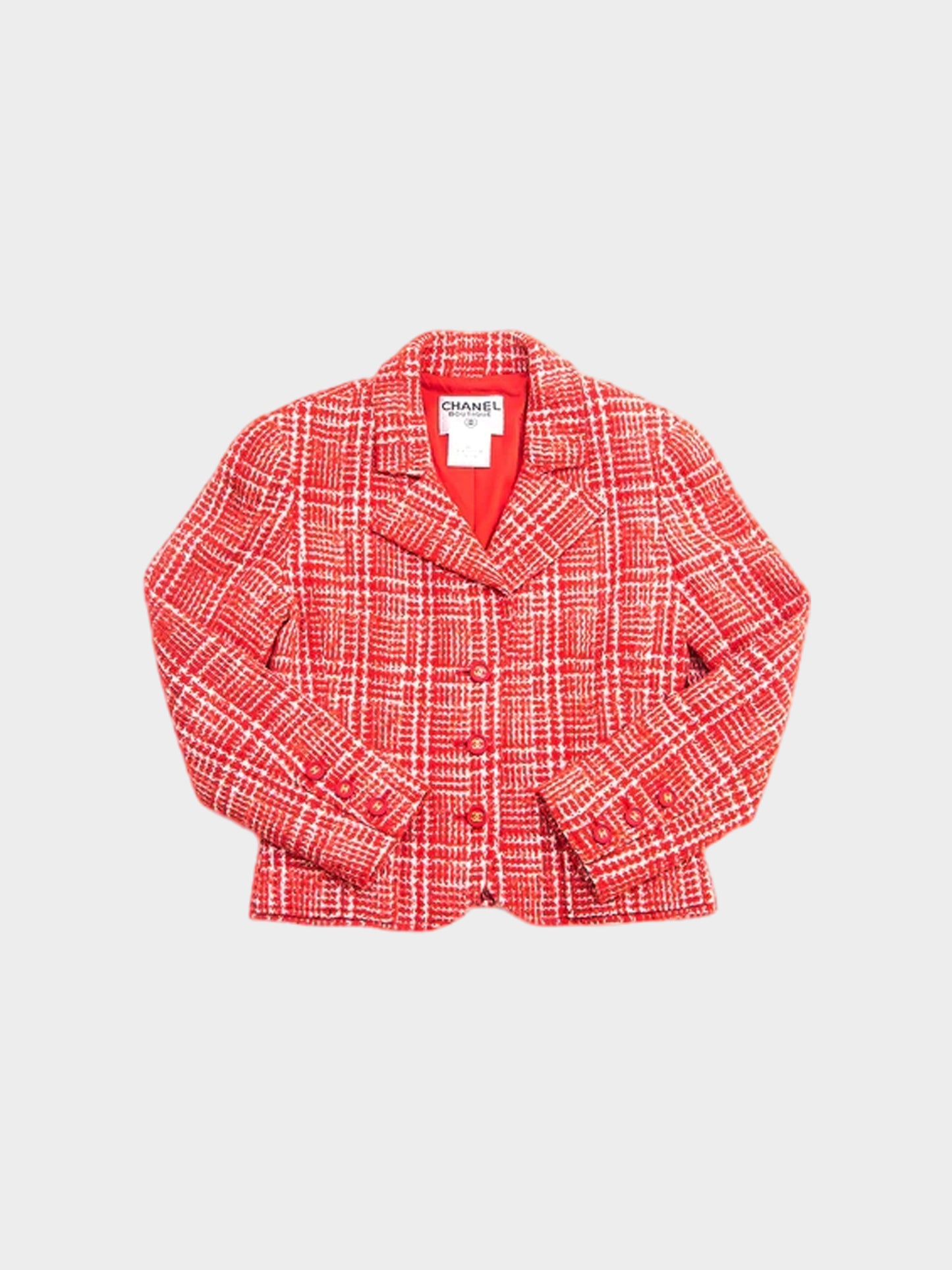 Chanel 1997 Button Tweed Coat Red