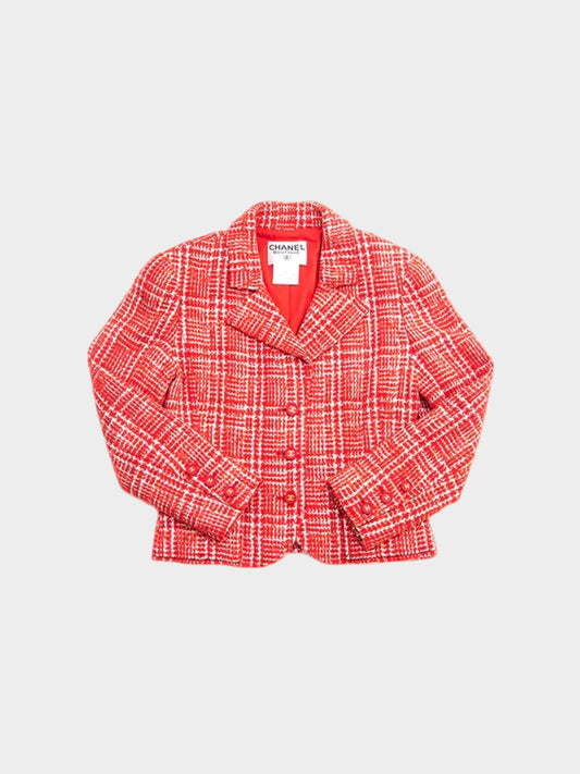 Chanel 1997 Button Tweed Coat Red