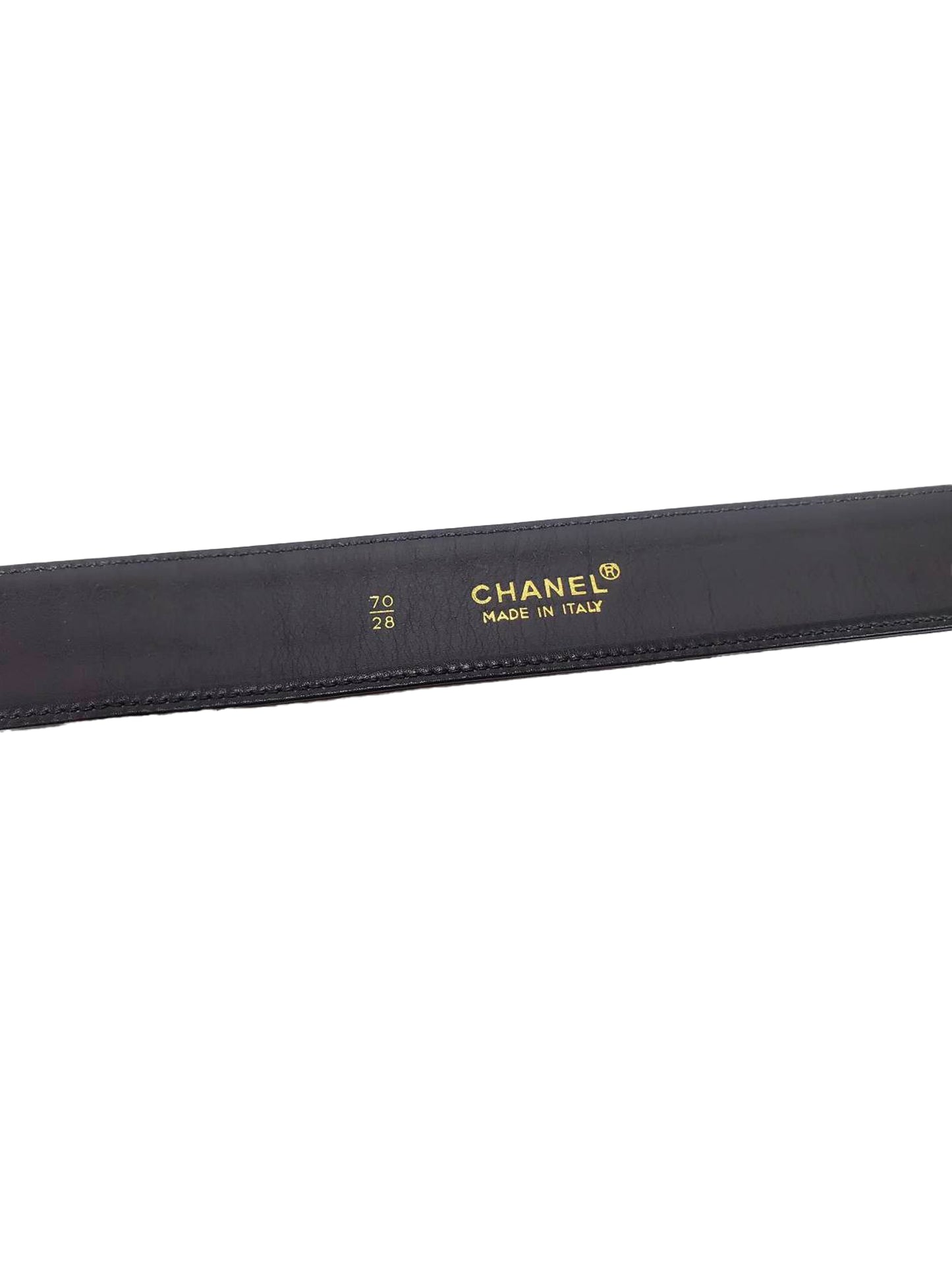 Chanel 2000s Gold Logo Black Leather Belt