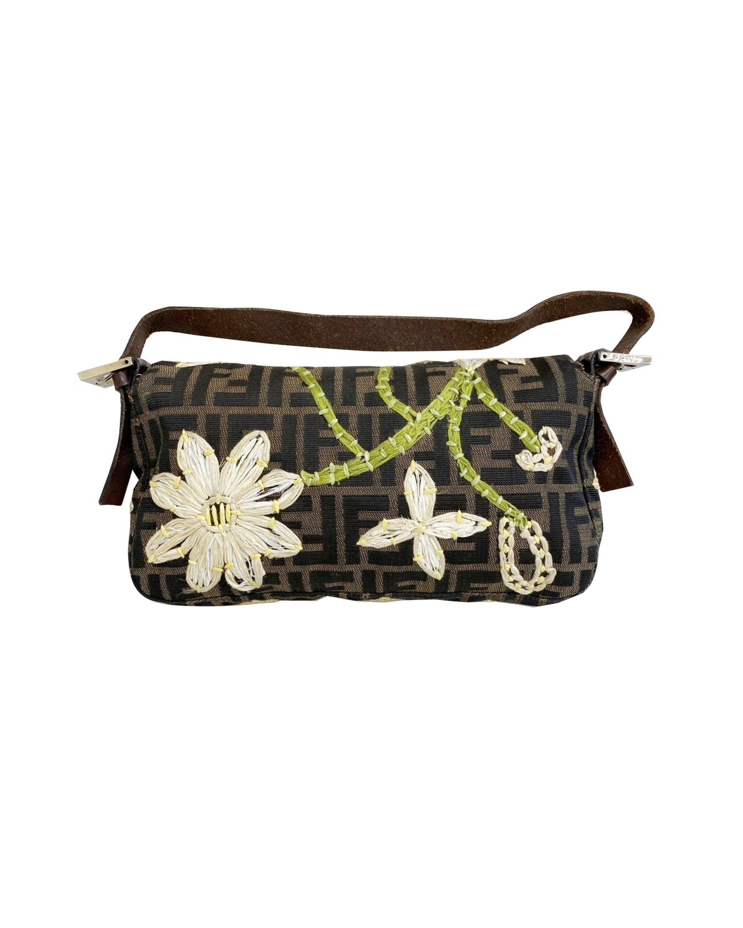 Fendi 2000s Monogram Rare Floral Embroidered Baguette