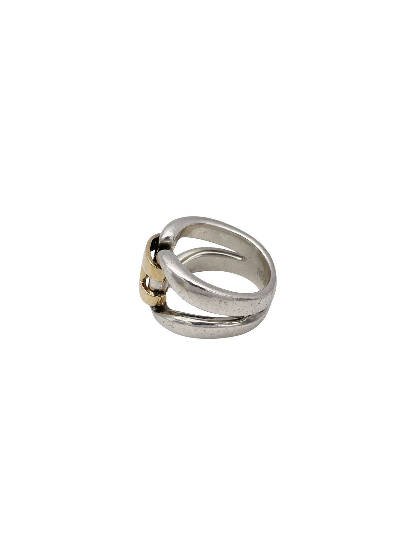 Hermès 2000s Sterling Silver 18K Yellow Gold History Ring