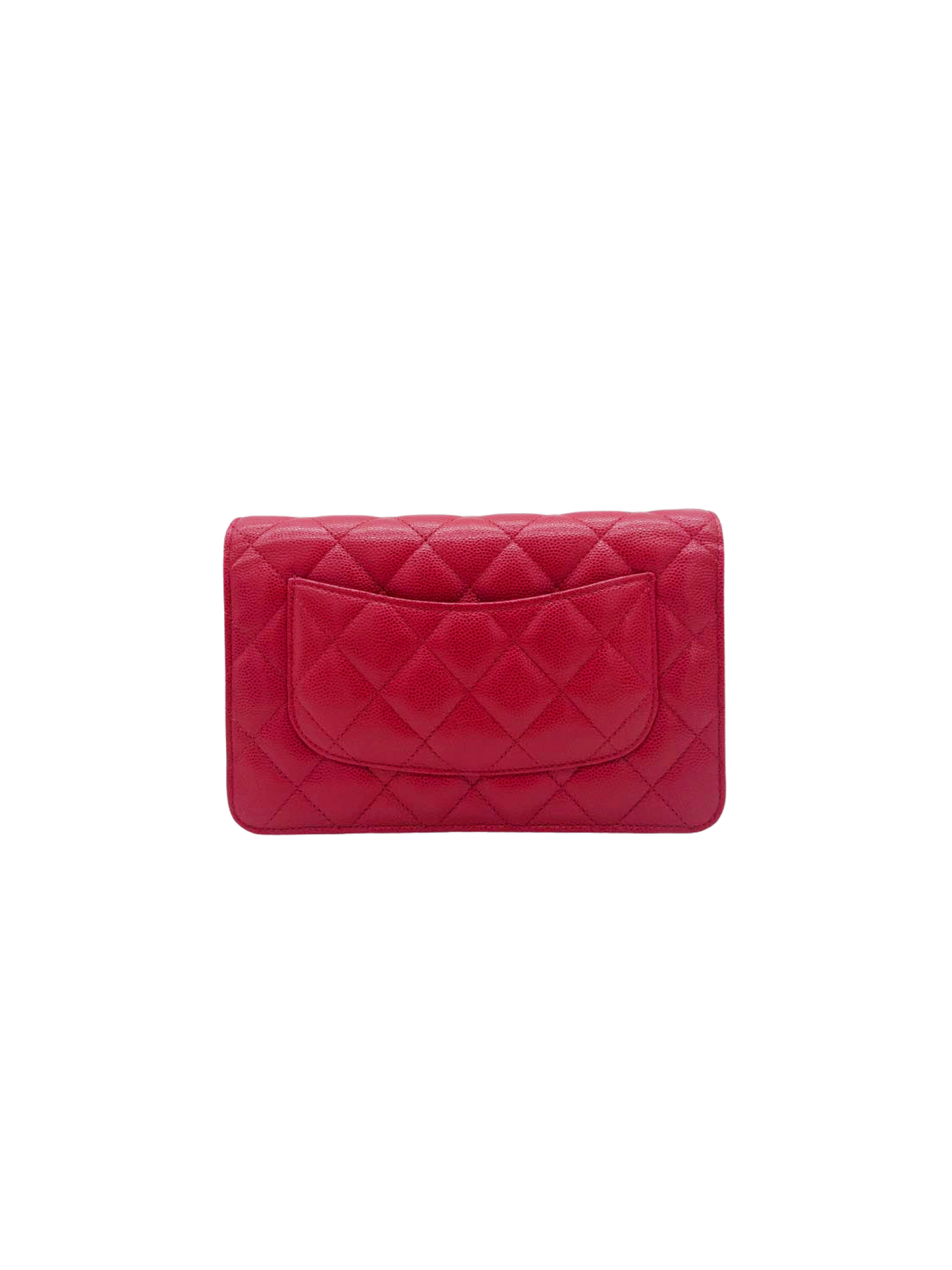 Chanel 2016 Red Matrasse Caviar Skin Silver Chain Wallet Bag