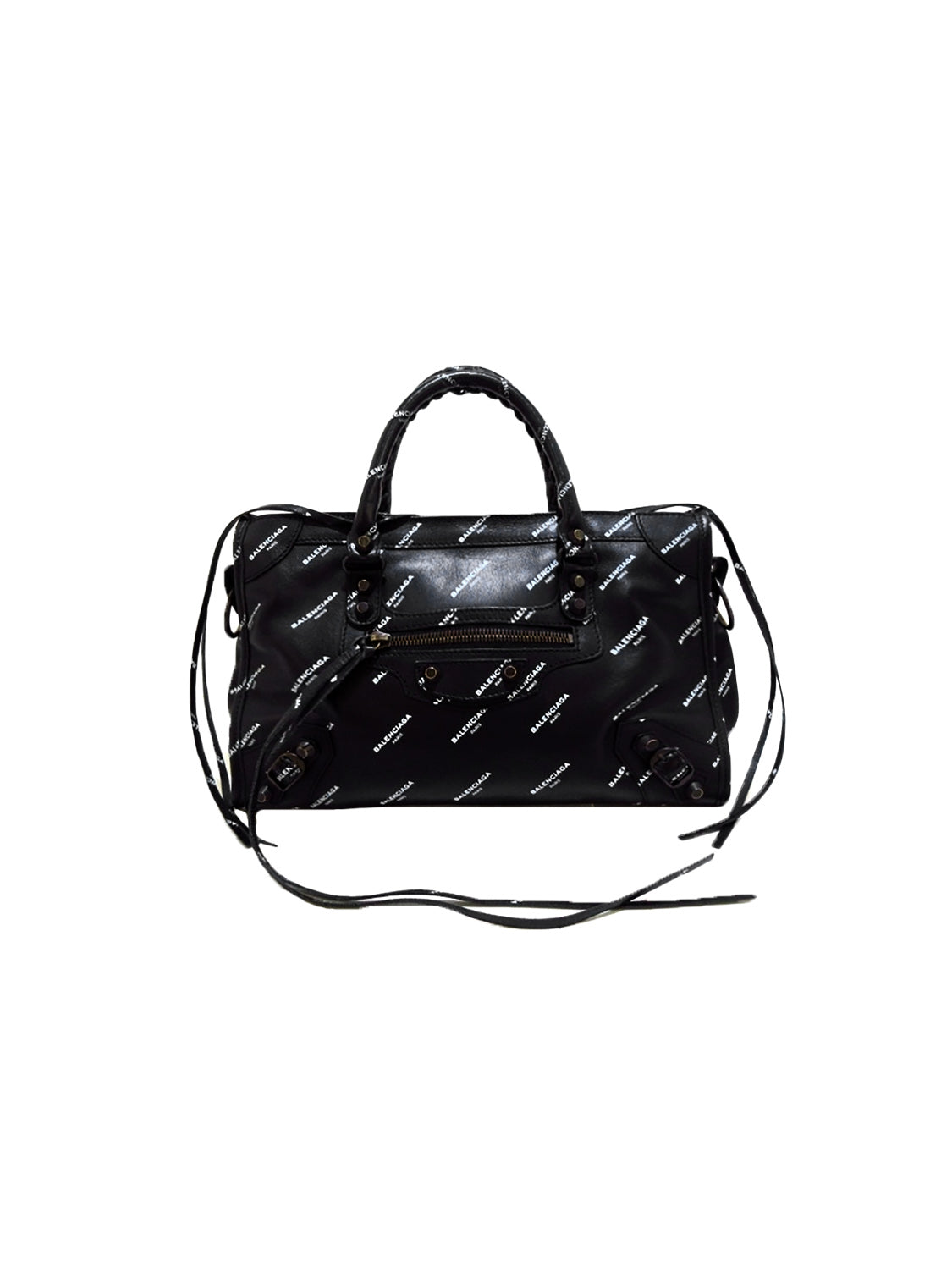 Balenciaga 2010s Small Black Logo City Bag