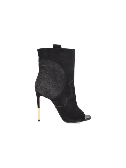 Balmain 2019 Black Suede Peep Toe Boots