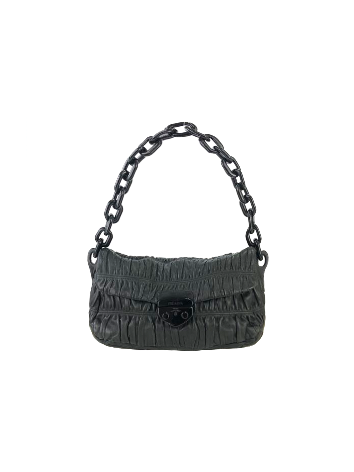 Prada 2010s Black Leather Gaufre Chain Shoulder Bag