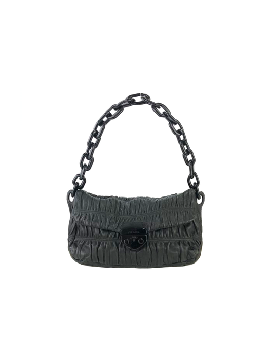 Prada 2010s Black Leather Gaufre Chain Shoulder Bag