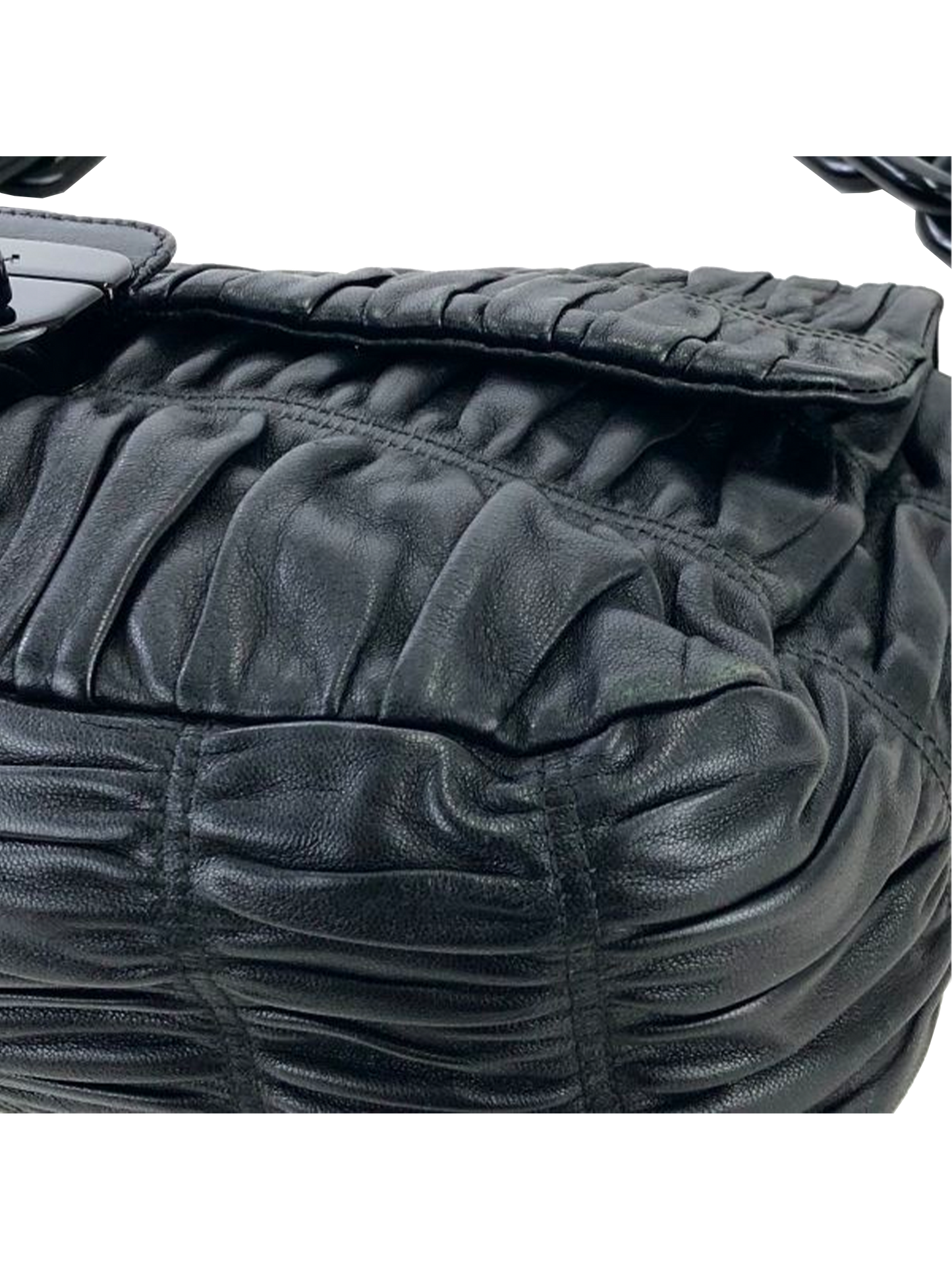Prada 2010s Black Leather Gaufre Chain Shoulder Bag
