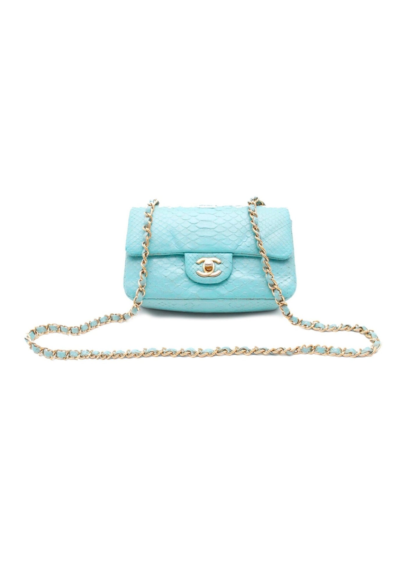Chanel 2000s Blue Python Mini Flap Bag