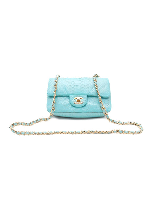 Chanel 2000s Blue Python Mini Flap Bag