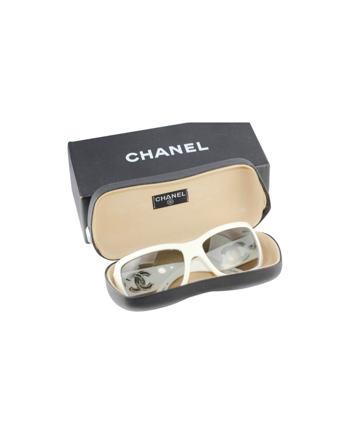 Chanel White Rectangular Silver Sunglasses
