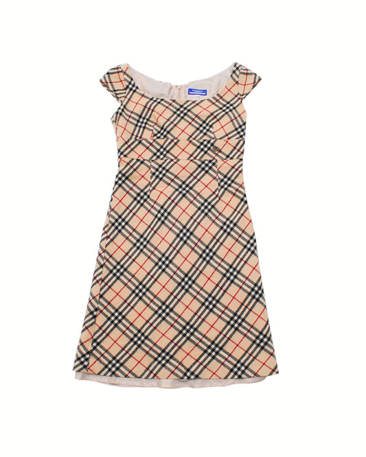 Burberry 2000s Beige Tartan Wool Dress
