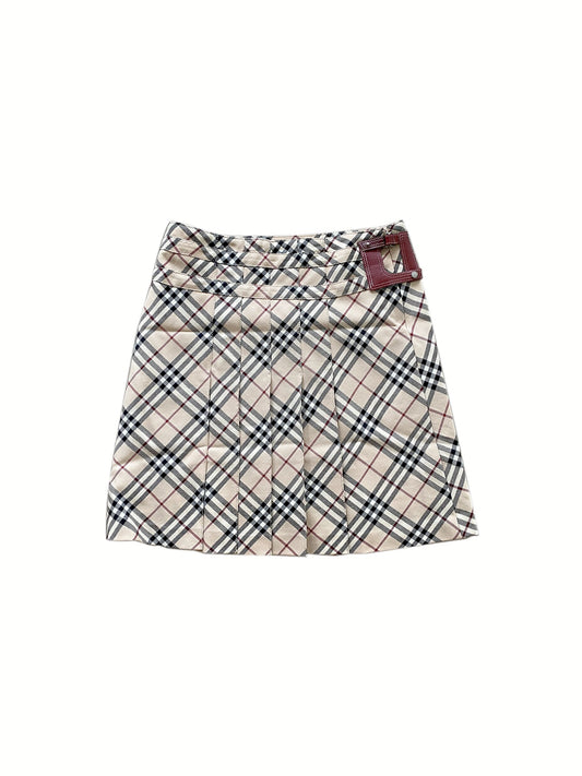 Burberry 2000s Beige Skirt with Maroon Buckle