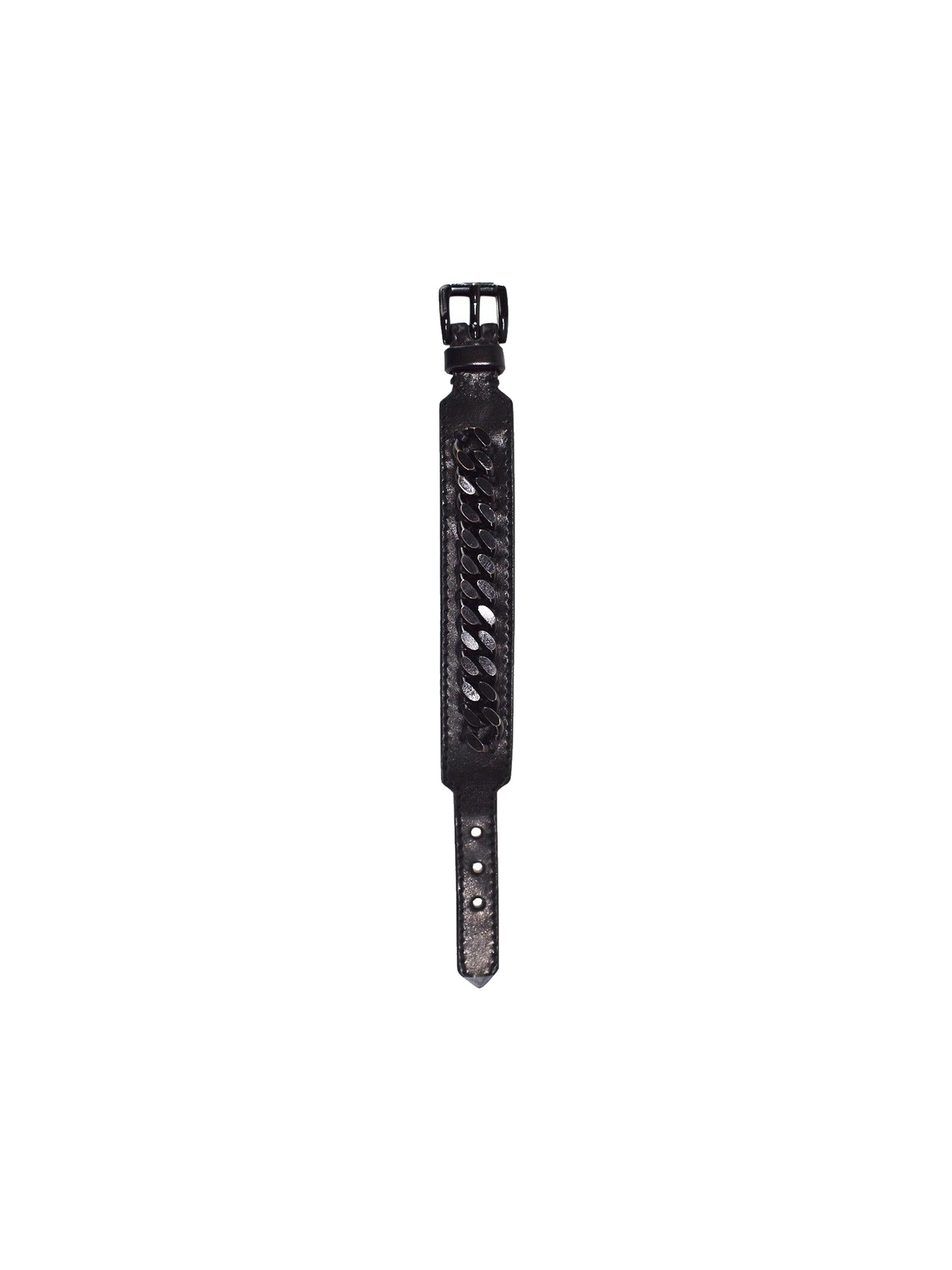 Burberry 2010s Black Leather Cuban Link Bracelet