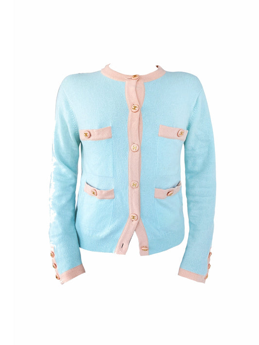 Chanel 2000s Rare Cashmere Light Blue Cardigan