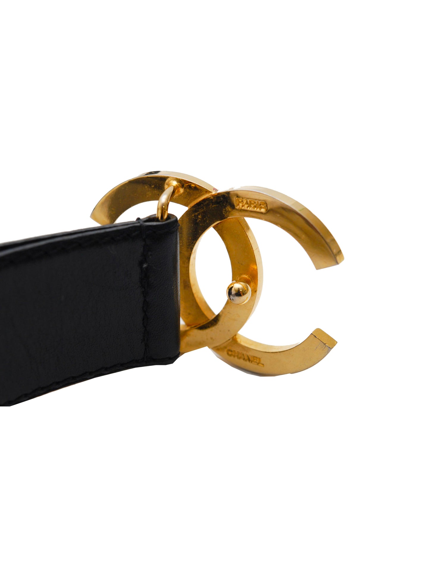 Chanel 2000s Black Leather Gold CC Belt