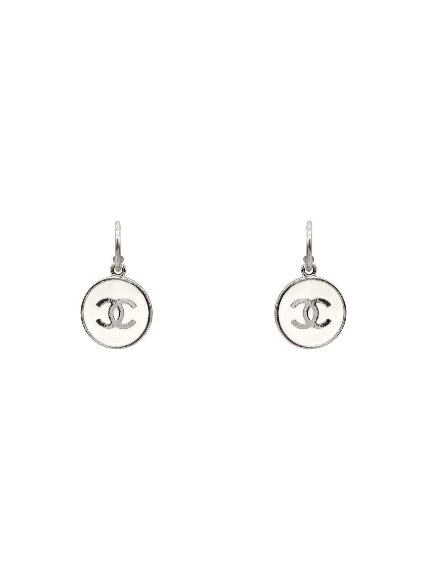 Chanel 1990s White Coco Mark Hoop Earring