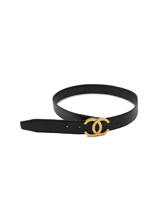 Chanel 2000s Black Leather Gold CC Belt