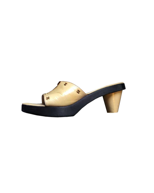 Chanel 2000s Nude CC Gold Sandals
